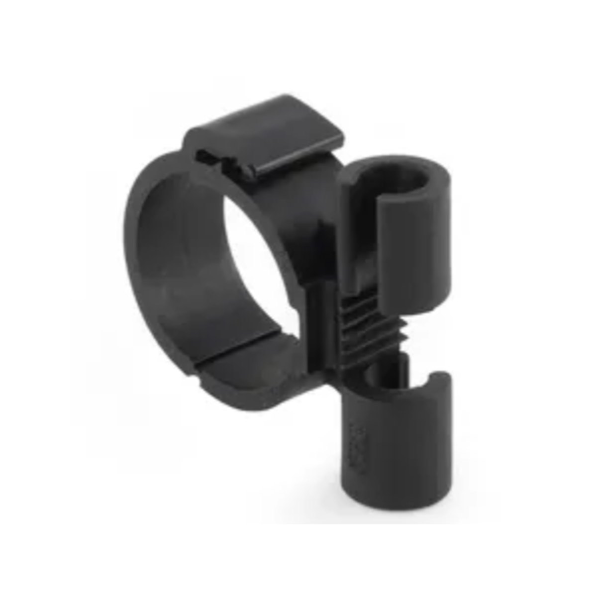 Black nylon pipe cleat for 1/4" and 3/8" insulated pair, with screw-fix saddle