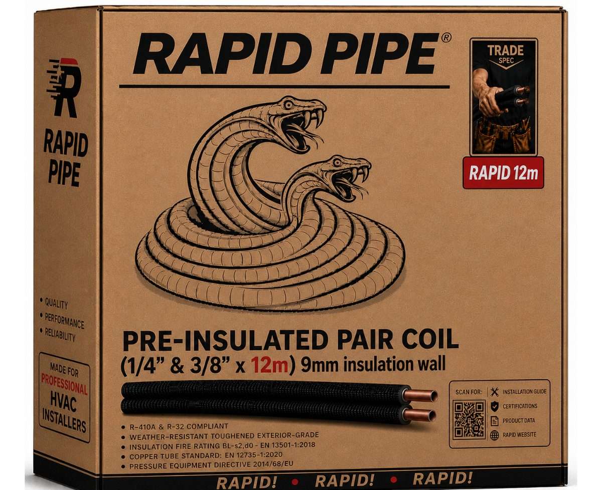 Pre-Insulated Copper Pipe 1/4" + 3/8" × 12m