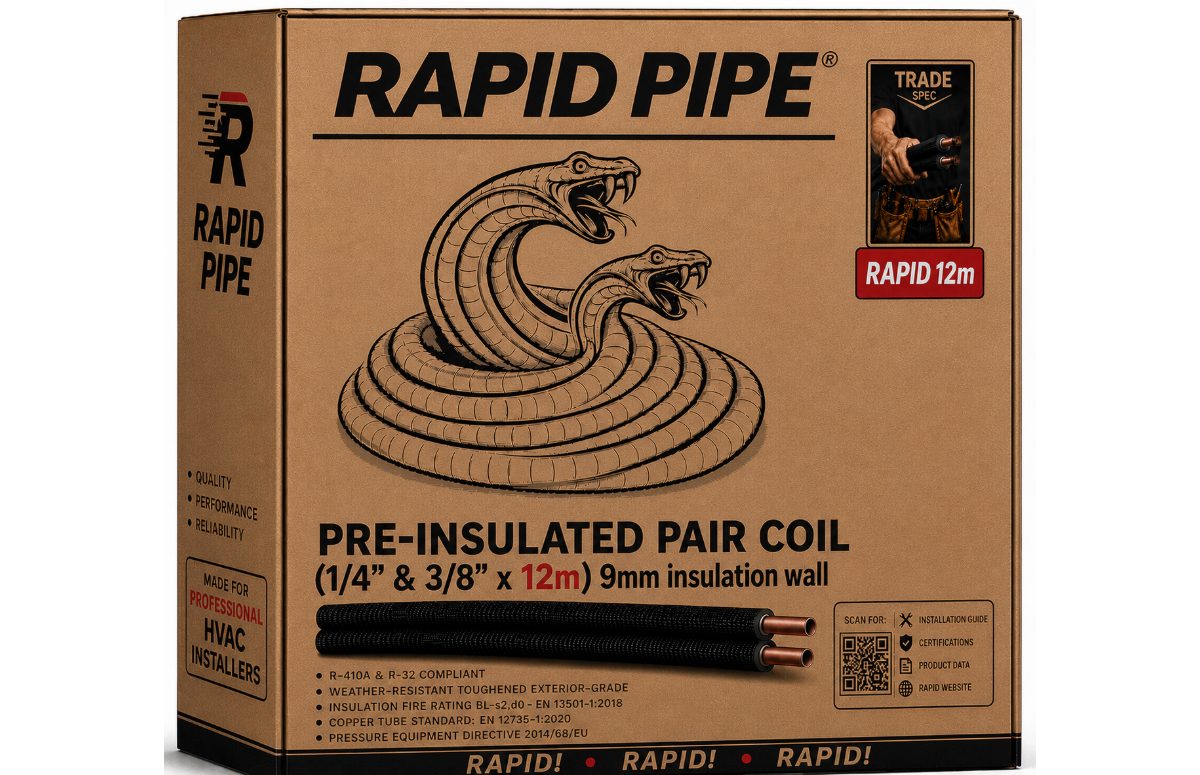 Pre-Insulated Copper Pipe 1/4" + 3/8" × 12m