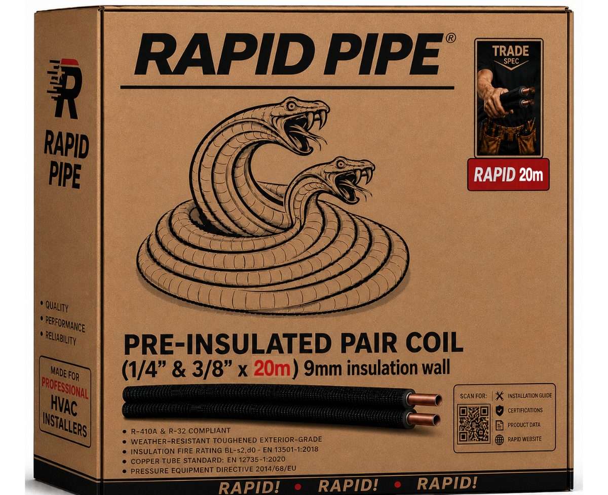 Pre-Insulated Copper Pipe 1/4" + 3/8" × 20m